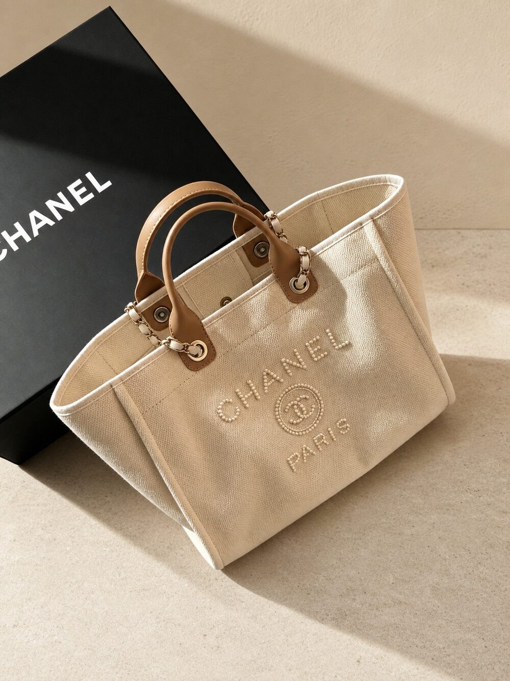 Chanel Medium Deauville Carryall Crafted in White Canvas - Picture 9 of 9